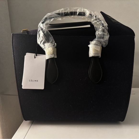 Celine Black and Navy wool and leather Bag - Picture 10 of 14